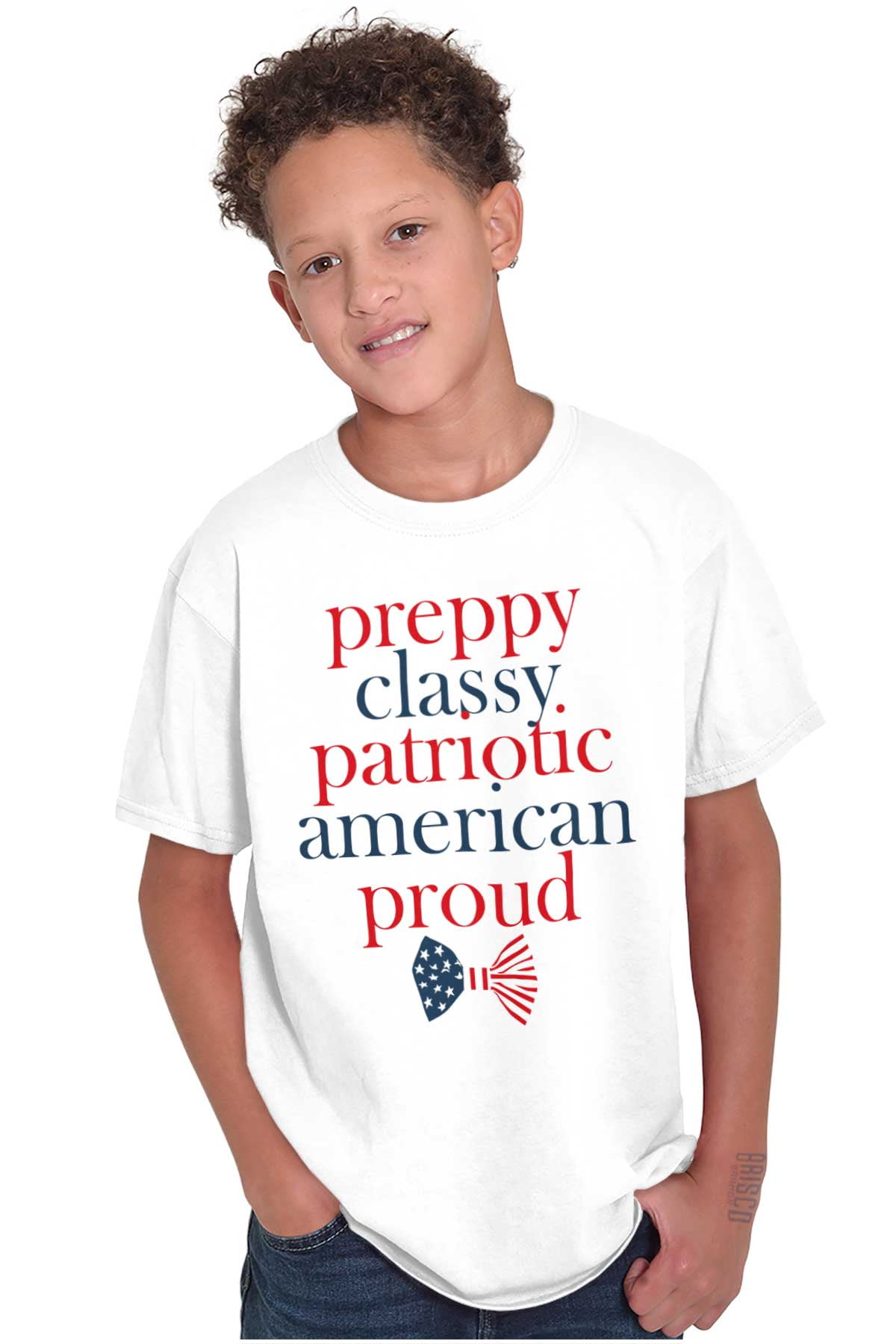 Preppy Patriotic American Bowtie Girls Kids T Shirt Tees Teen Brisco Brands L