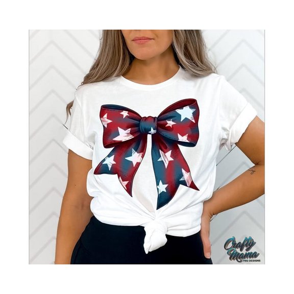 Preppy Patriotic Bow T-Shirt, 4th of July Coquette Shirt, USA Flag Bow Shirt, Patriotic Sublimation Design, American Shirt