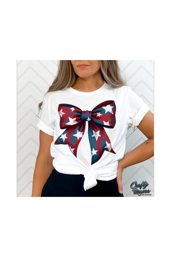 Preppy Patriotic Bow T-Shirt, 4th of July Coquette Shirt, USA Flag Bow Shirt, Patriotic Sublimation Design, American Shirt