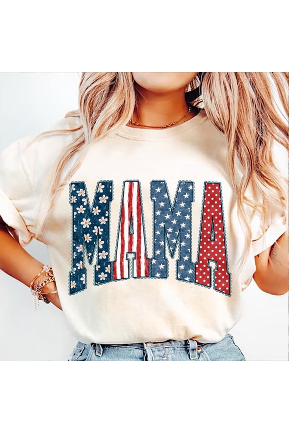 Preppy Patriotic Mama Shirt Checkered Patriotic Mom Tshirt Red White Blue Bows Coquette 4th of July America 250 Anniversary