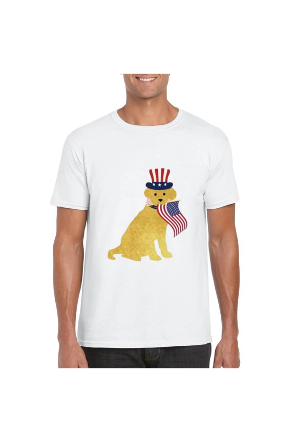 Preppy Patriotic Yellow Lab Dog Lover 4th Of July USA T-Shirt, for men & women, up to size 5XL