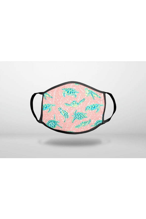 Preppy Pattern - Turtles on Pink Background - 3-Ply Reusable Soft Cloth Face Covering, Unisex, Cotton Inner Layer