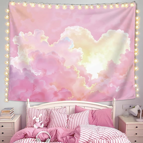 Preppy Pink Cloud Tapestry Wall Hanging Natural Landscape Aesthetic Wall Blanket Decor for Home Girls Room Dorm Apartment Bedroom 50x60 Inch