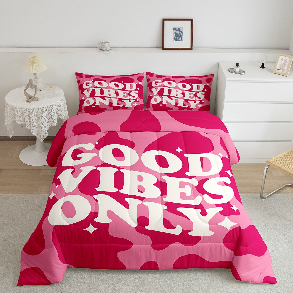 Preppy Pink Comforter Set Western Bedding Sets King for Cowgirl Cowboy Pink Cow Print Bed ...