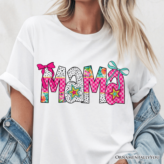 Preppy Pink Mama Coquette T-Shirt, Retro White and Black Tee for Trendy and Stylish Moms