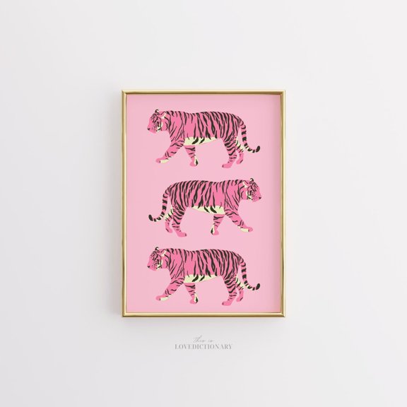 Preppy Pink Tiger Wall Art Hot Pink Trendy Animal Decor, Unframed Paper Print Size 8x12