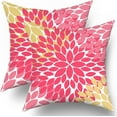thumbnail image 1 of Preppy Pink Yellow Pillow Covers 20X20 Inches Dahlia Floral Geometric Decorative Pillowcase Set of 2 Aesthetic Square Throw Pillow Case Home Decor for Dorm College Girls Sofa Bedroom Couch, 1 of 6