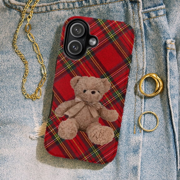 Preppy Plaid Teddy Bear Tough Phone Case iPhone 17 11 12 13 14 15 16 Pro Max