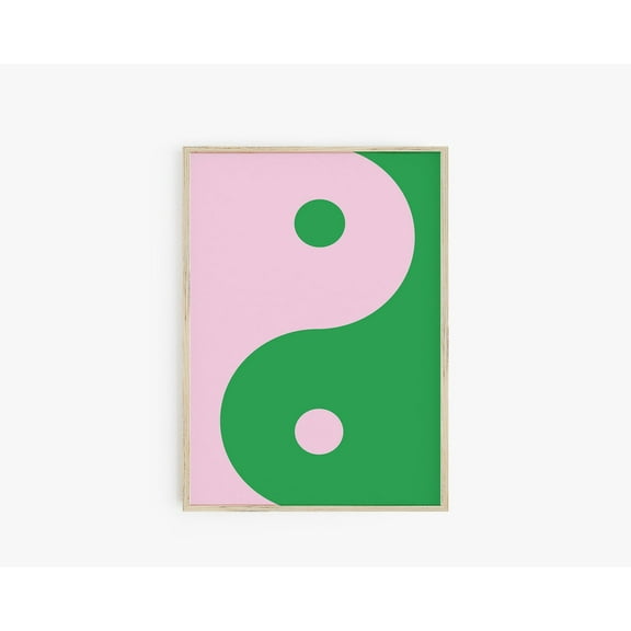 Preppy Poster Pink Green Yin Yang Wall Art Print, Retro Vsco Room Decor, Preppy Room Decor, Indie Aesthetic, Y2K Poster, 70S Art Print Wall Art, Modern Wall Decor, 16x24 UNFRAMED