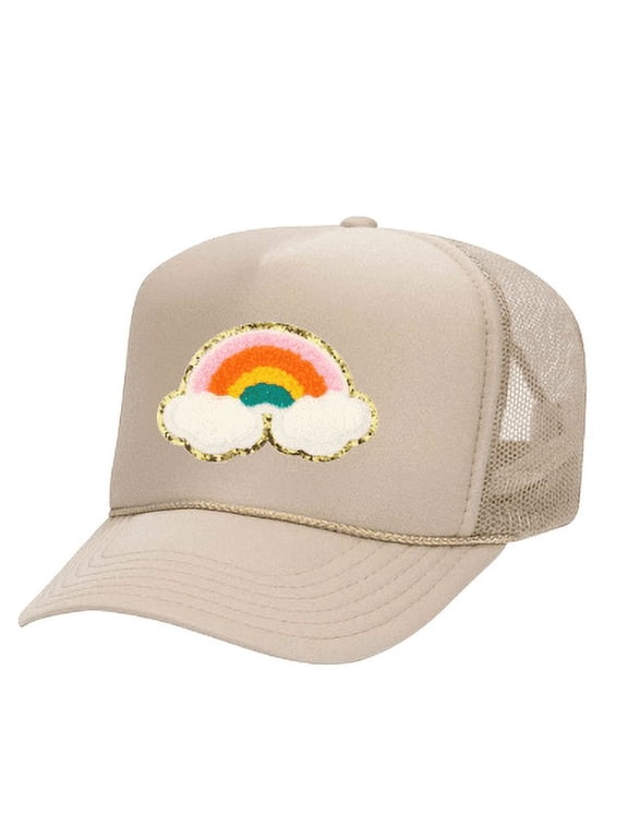 Preppy Rainbow Chenille Patch Trucker hat snapback mesh back Easter