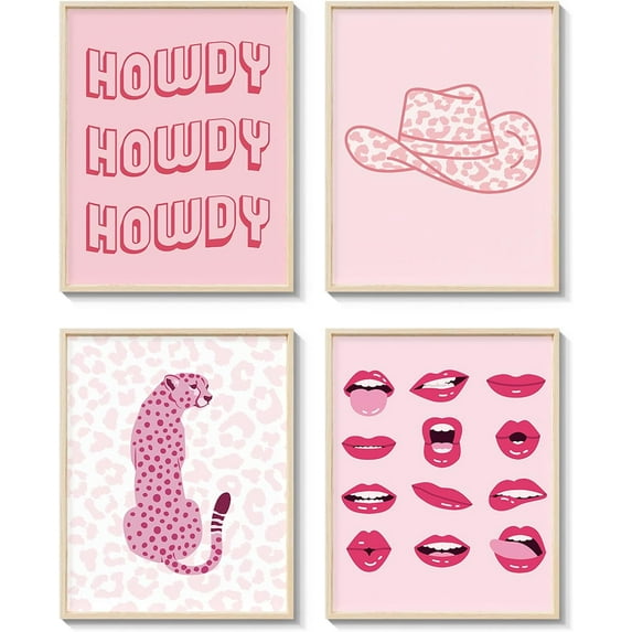 Preppy Room Decor Aesthetic Wall Art Prints, Pastel Pink Room Decor Posters for Room Aesthetic, Pink Leopard Wall Art Pictures for Living Room Bathroom (UNFRAMED 8x10in)