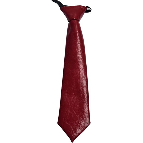 Preppy School Neck Tie with Faux Leather Vintage Pre Tied Necktie Neckwear for Adult and Uniform Neckpiece Colle