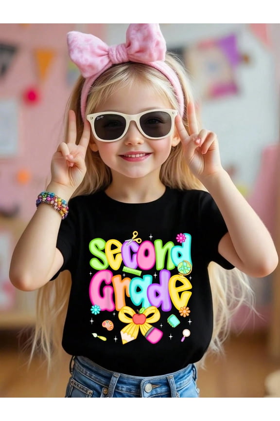 Preppy Second Grade Back to School 2nd Grade Teacher Girls Kids T-Shirt