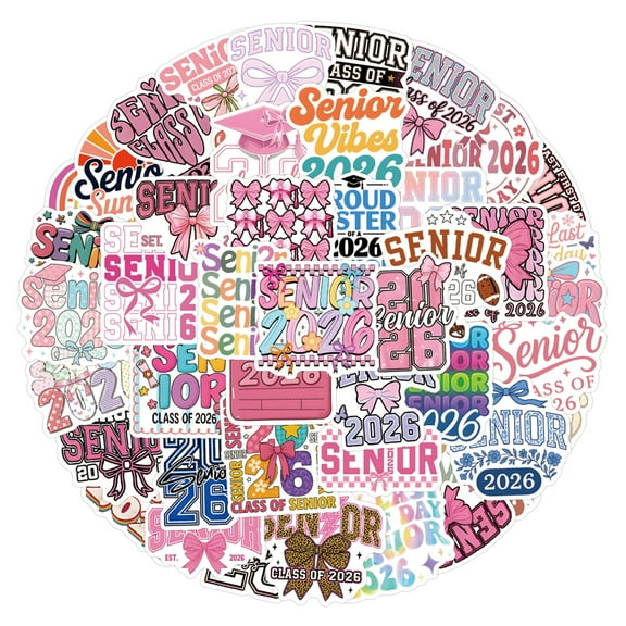 Preppy Senior 2026 Sticker Pack, Pink Girly High School College Sticker for Student, Graduation Class of 2026 Decoration for Laptop Tablet Water Bottle Helmet Vehicles