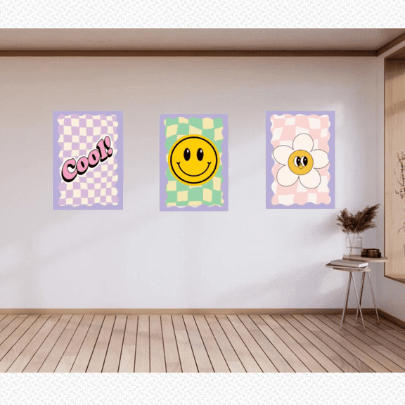 Preppy Smiley Checkered Trendy Poster Set 3 , Poster Only