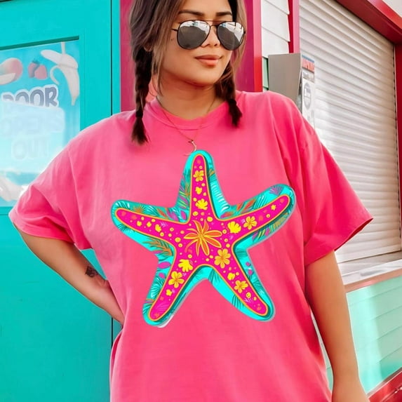 Preppy Starfish Shirt, Summer Vibes Shirt, Retro Floral Summer Shirt, Ocean Shirt, Girly Summer Shirt, Beach Shirt, Aesthetic Shirt