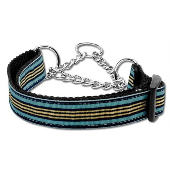 Preppy Stripes Nylon Ribbon Collars Martingale Light Blue-Khaki Large