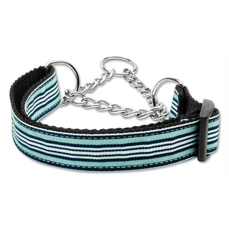 Preppy Stripes Nylon Ribbon Collars Martingale Light Blue/White Medium