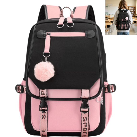 Preppy Style Student Backpack, Large Capacity Multi Pocket Two Shoulder School Backpack for Middle High School College, Casual Daily Travel Daypack Bookbag