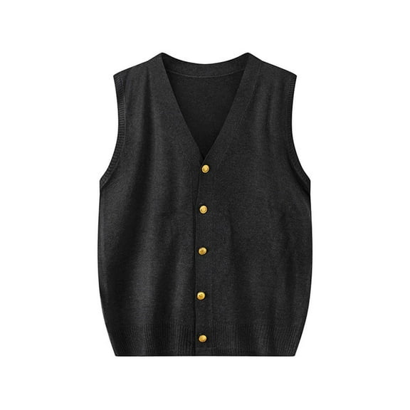Preppy Style Women's V-Neck Sleeveless Knit Vest Soft Cardigan Uniform Outerwear Spring Fall Casual Daily Fashion Layering Jacket Outfit Wear Dark Gray Free Size