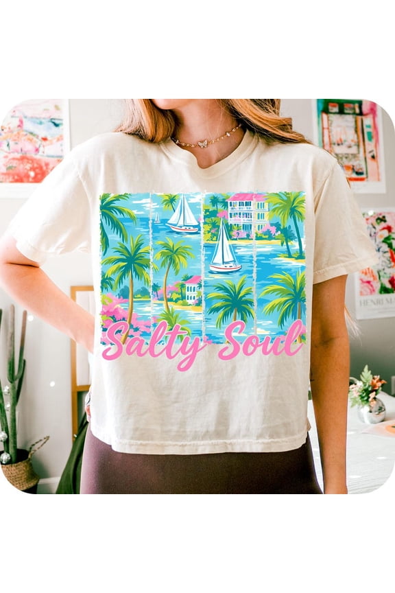 Preppy Summer Salty Soul T-shirt, Beach Vibes Brushstroke Tee, Aesthetic Summer Design, Trendy Sarcastic Summer Shirt