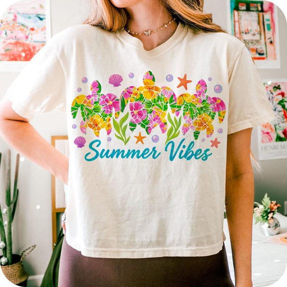 Preppy Summer Vibes Sweatshirt, Sea Turtle Sublimation Design, Tropical Ocean Life Shirt, Beach Vibes Tee