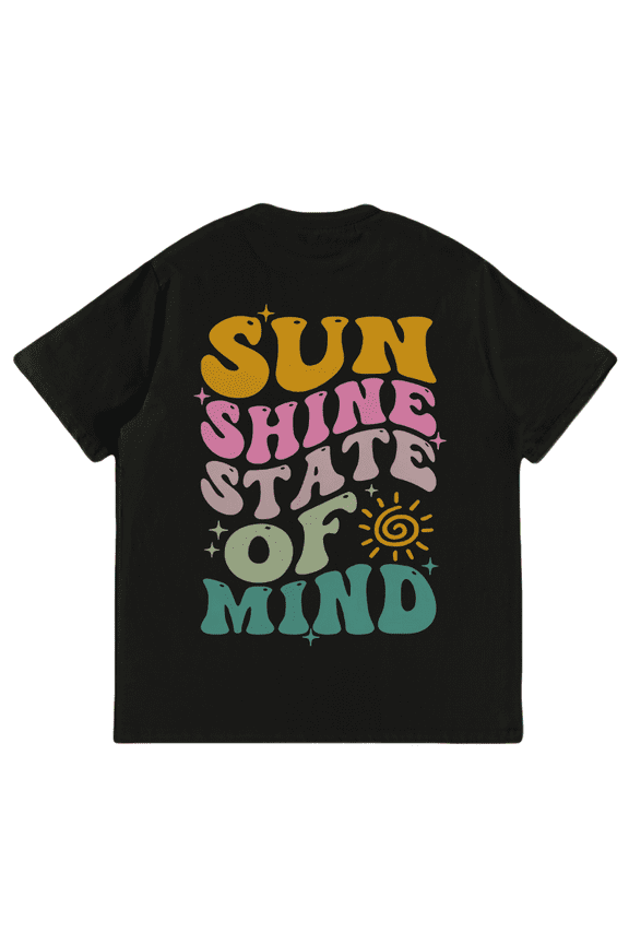 Preppy Sunshine State of Mind Tee - Women's Happy Vibes Graphic Tops, 2025 Summer Cotton Shirt text