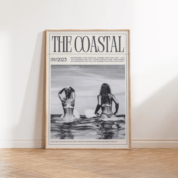 Preppy Surfer Girls Coastal Surf Retro Magazine Cover Poster, Poster Only