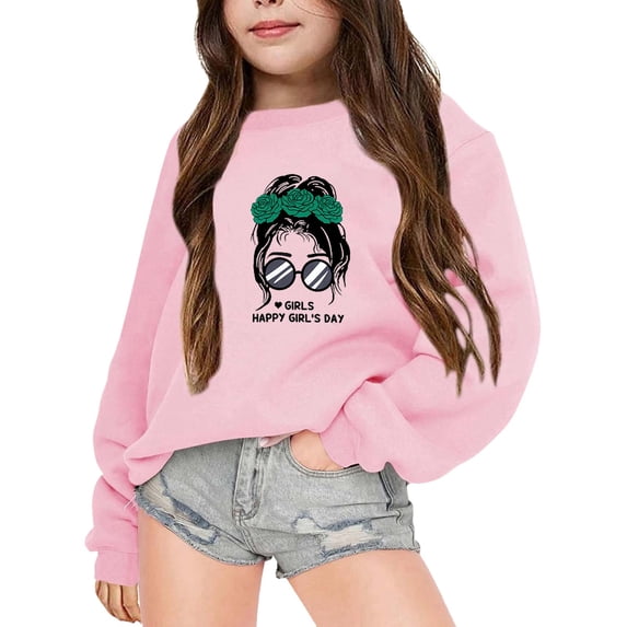 Preppy Sweat Shorts Grils Graphic V-Neck Long Sleeve Tops Athletic Lightweight Sweatshirts Cute Jackets , Size 2-10