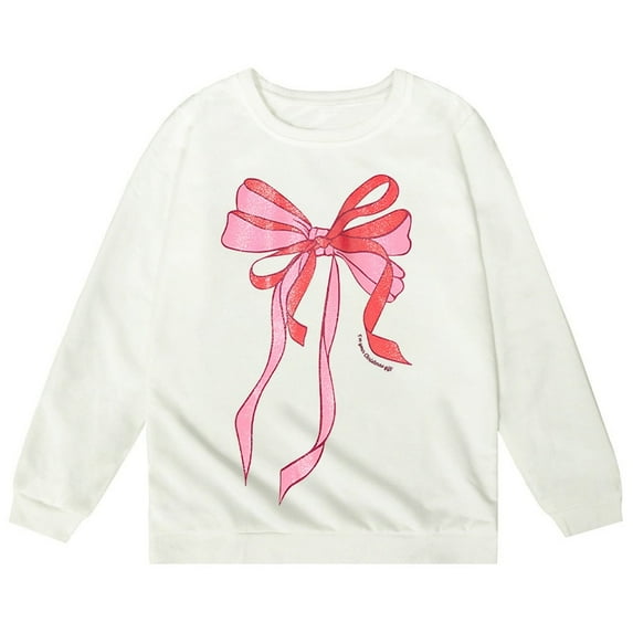 Preppy Sweatshirt Kids Girls Spring Fall Casual Headless Bow Print Long Sleeved Hoodie Sweatshirt Baby Hoodie White 3 Years-4 Years
