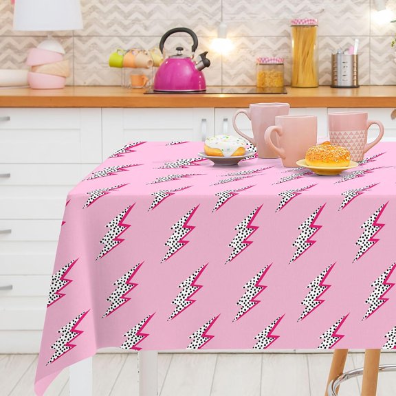 Preppy Tablecloth Pink Lightning Rectangle Reusable Table Cloth 60 x 102 Inch Washable Hot Pink Dot Lightning Table Cover for Y2k Party Birthday Dinner Table Decoration Picnic Supplies