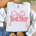 thumbnail image 1 of Preppy Teacher Coquette Sweatshirt, Girly Pink Bow Back to School Shirt, Retro Cute Teach Life Outfit, Trendy Gift for Women Educators, 1 of 5