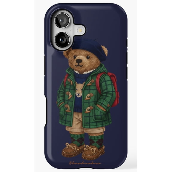 Preppy Teddy Bear Design Phone Case for iPhone 17 16 15 14 13 12 11 Pro Max