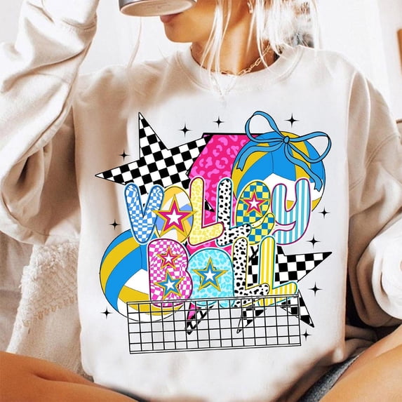 Preppy Volleyball Sweatshirt, Volleyball Coquette Crewneck, Game Day Volleyball Pullover, Volleyball Mama Sweatshirt, Checkered Volleyball Shirt