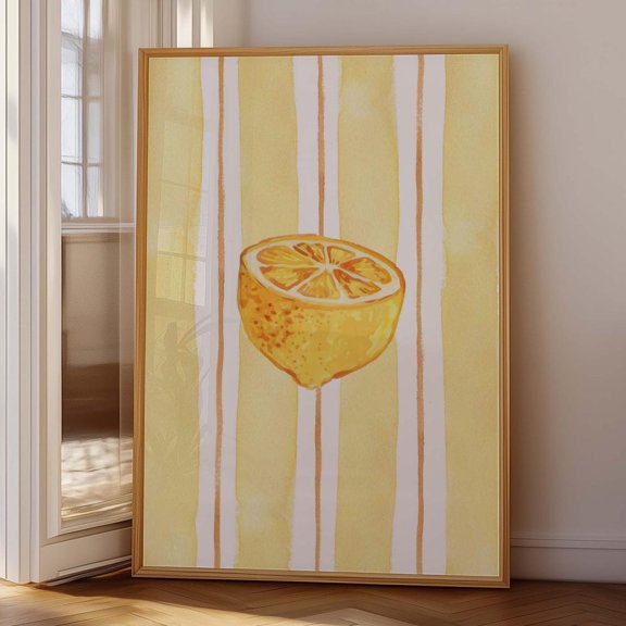 Preppy Watercolor Style Lemon Stripe Kitchen & Bar Cart Art Print UNFRAMED PAPER POSTER, Home Decor, Vintage Gift, Living Room Dercor
