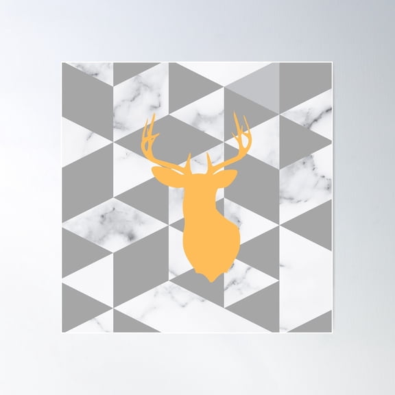 Preppy White Marble Geometric Nordic Reindeer Poster Wall Art, Modern Wall Decor For Living Room Bedroom, 12x18 UNFRAMED