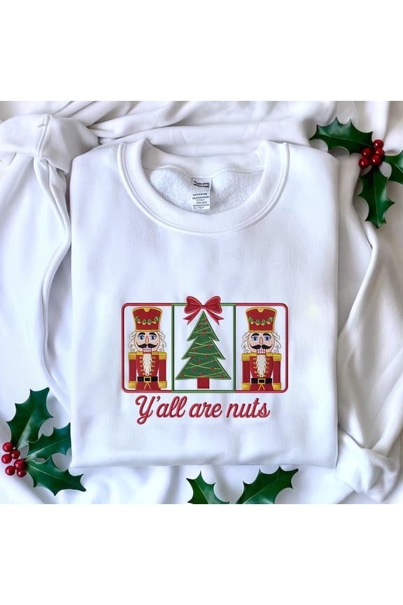 Preppy y'all are nuts Nutcracker Embroidered Sweatshirt, Coquette Christmas Sweatshirt, Merry Christmas Sweater, Christmas Nutcrackers Shirt