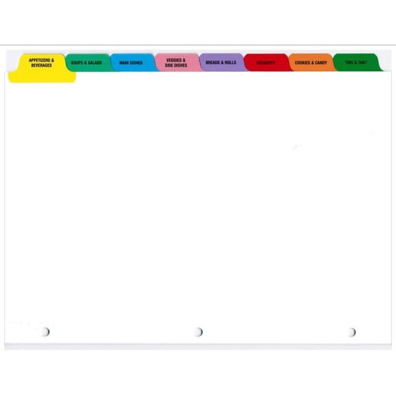 Preprinted Cookbook Index Dividers for 8.5" x 11" 3-Ring Binder, 8-Sheet Set - Pack of 4 Sets