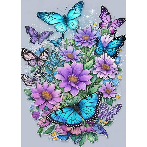 Stamped Cross Stitch Kits for Adults, 11 Count Butterfly Design Preprinted Embroidery Kit with Cotton Threads, Beginner Craft Project, Purple