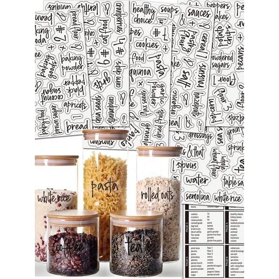 Preprinted Kitchen Pantry Labels 158-Piece Set, Waterproof Minimalist Spice Jar Labels and Seasoning Stickers for Containers, Home Edit Style Organization for Jars and Bins