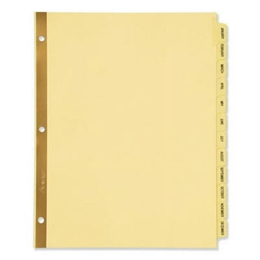 Preprinted Laminated Tab Dividers w/Gold Reinforced Binding Edge, 12-Tab, Letter