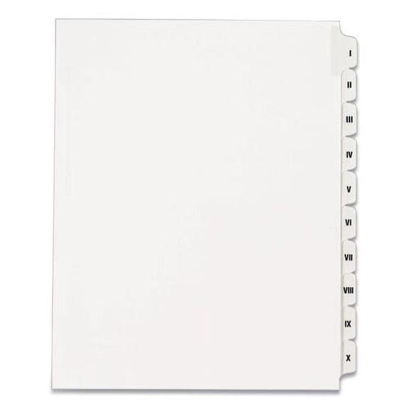 Preprinted Legal Exhibit Side Tab Index Dividers, Allstate Style, 10-Tab, I To X, 11 X 8.5, White, 1 Set | Bundle of 2 Sets