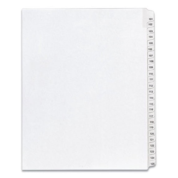 Preprinted Legal Exhibit Side Tab Index Dividers, Allstate Style, 25-Tab, 101 To 125, 11 X 8.5, White, 1 Set, (1705) | Bundle of 2 Sets