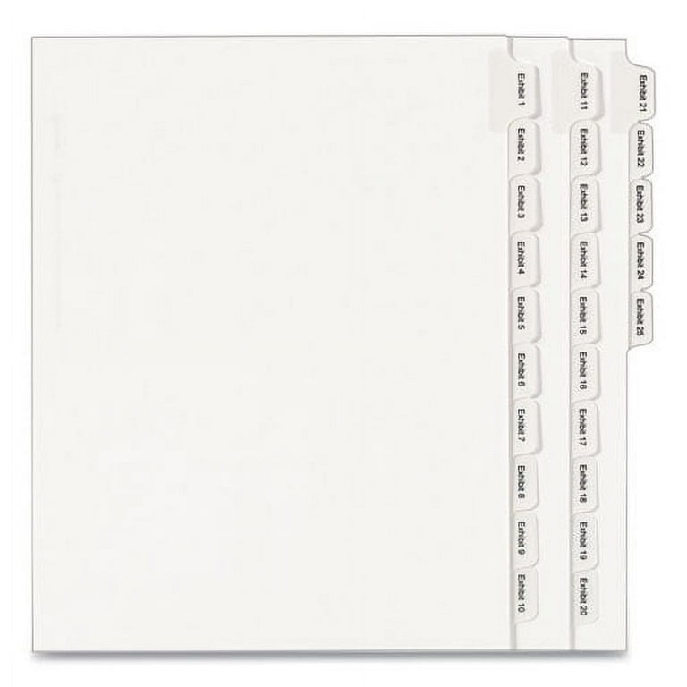 Preprinted Legal Exhibit Side Tab Index Dividers, Allstate Style, 25-Tab, Exhibit 1 to Exhibit 25, 11 x 8.5, White, 1 Set Preprinted Legal Exhibit Side Tab Index Dividers, Allstate Style, 25-Tab, Exhibit 1 to Exhibit 25, 11 x 8.5, White, 1 Set