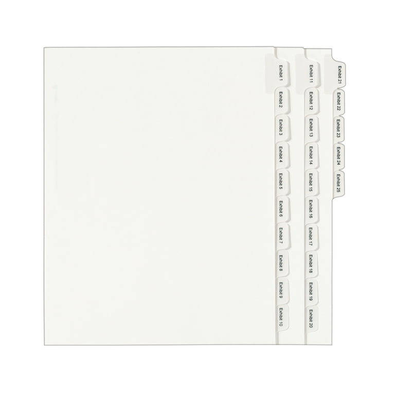 Preprinted Legal Exhibit Side Tab Index Dividers, Allstate Style, 25-Tab, Exhibit 1 to Exhibit 25, 11 x 8.5, White, 1 Set Preprinted Legal Exhibit Side Tab Index Dividers, Allstate Style, 25-Tab, Exhibit 1 to Exhibit 25, 11 x 8.5, White, 1 Set