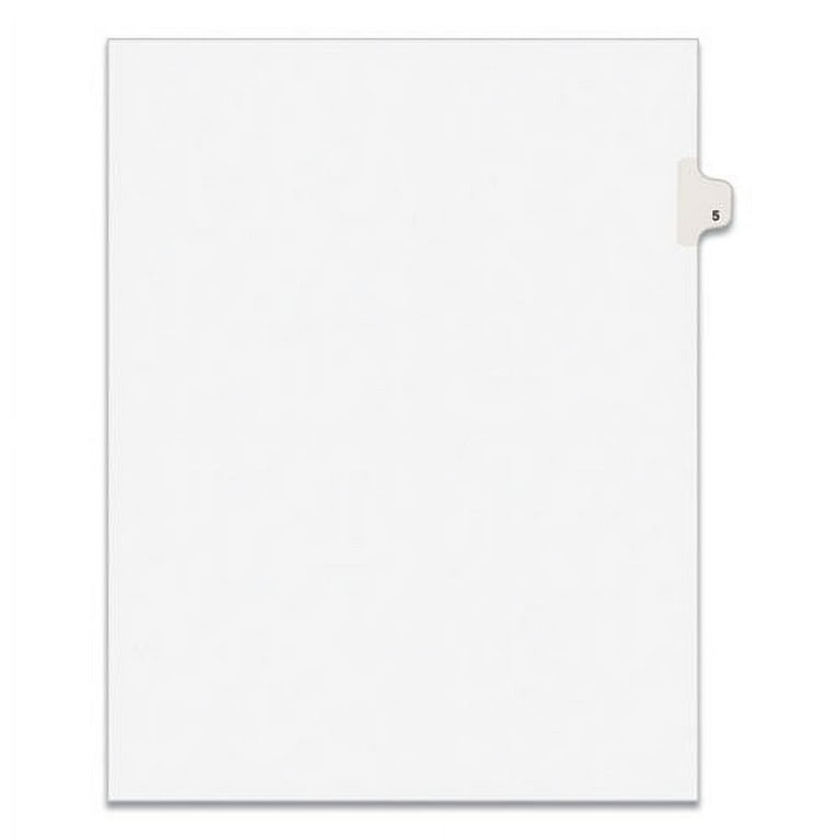 Preprinted Legal Exhibit Side Tab Index Dividers, Avery Style, 10-Tab, 5, 11 x 8.5, White, 25/Pack Preprinted Legal Exhibit Side Tab Index Dividers, Avery Style, 10-Tab, 5, 11 x 8.5, White, 25/Pack