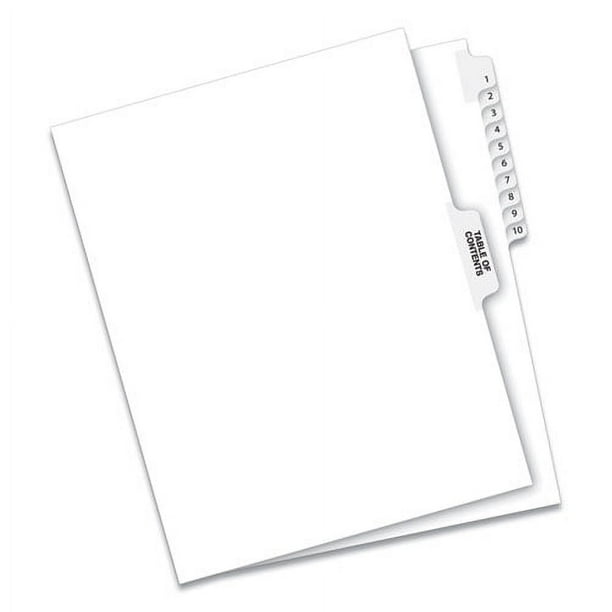 Preprinted Legal Exhibit Side Tab Index Dividers, Avery Style, 11-Tab, 1 to 10, 11 x 8.5, White, 1 Set Preprinted Legal Exhibit Side Tab Index Dividers, Avery Style, 11-Tab, 1 to 10, 11 x 8.5, White, 1 Set