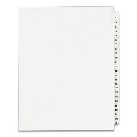 Preprinted Legal Exhibit Side Tab Index Dividers, Avery Style, 25-Tab, 1 To 25, 11 X 8.5, White, 1 Set, (1330) | Bundle of 2 Sets
