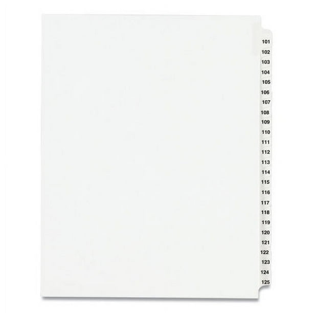 Preprinted Legal Exhibit Side Tab Index Dividers, Avery Style, 25-Tab, 101 to 125, 11 x 8.5, White, 1 Set, (1334) Preprinted Legal Exhibit Side Tab Index Dividers, Avery Style, 25-Tab, 101 to 125, 11 x 8.5, White, 1 Set, (1334)