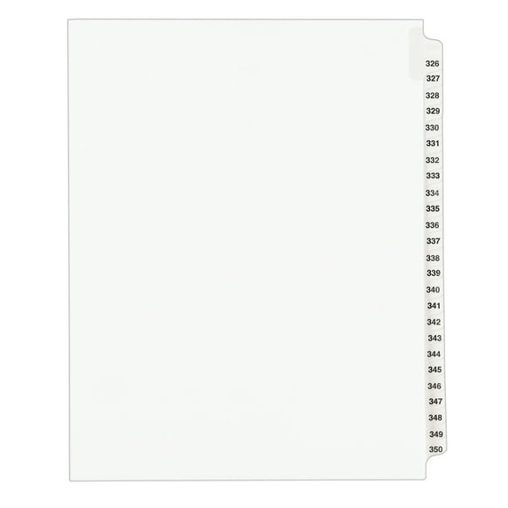 Preprinted Legal Exhibit Side Tab Index Dividers, Avery Style, 25-Tab, 326 To 350, 11 X 8.5, White, 1 Set, (1343) | Bundle of 5